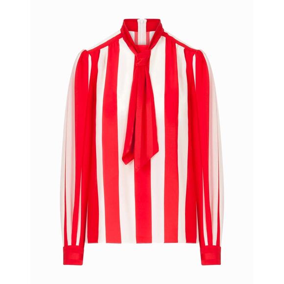 NWT Dolce & Gabbana Red White Striped Silk Crepe De Chine Blouse IT 42 M - Picture 4 of 11